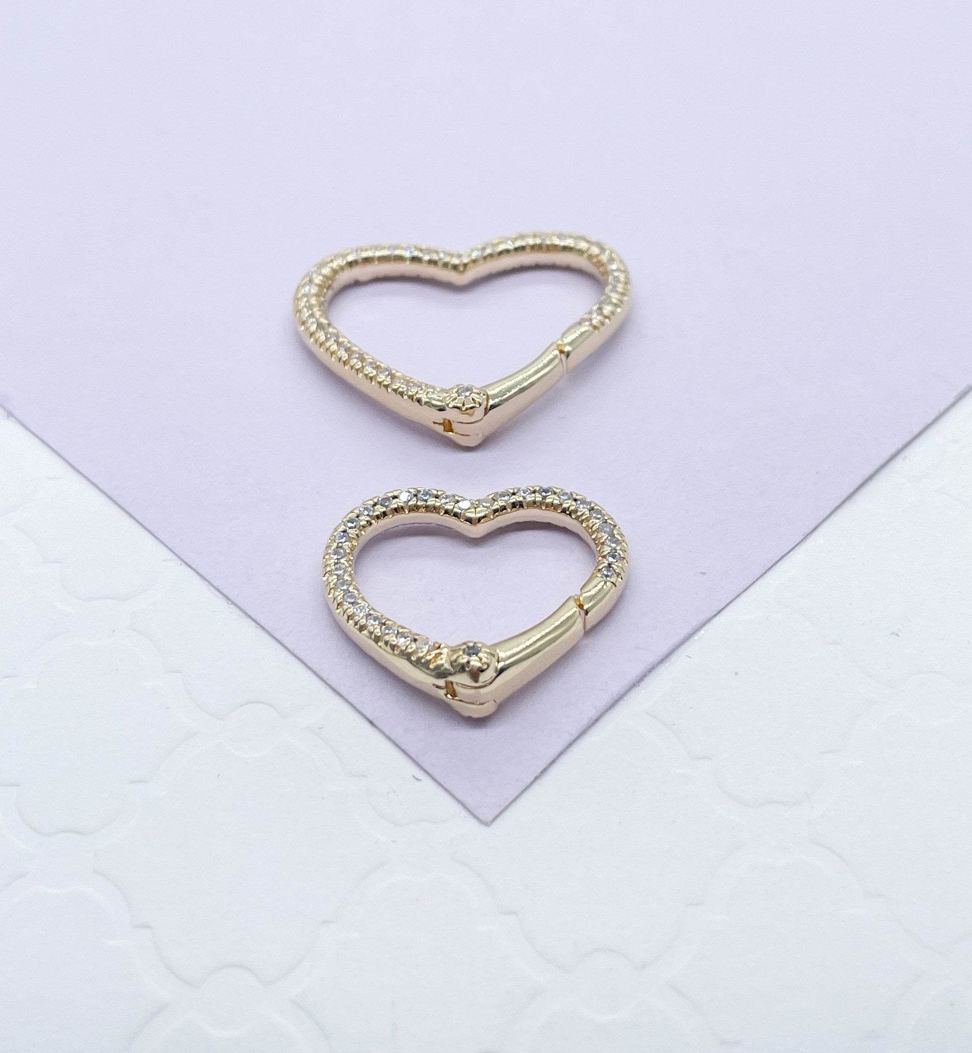 18k Gold Filled Pave Heart Clasps