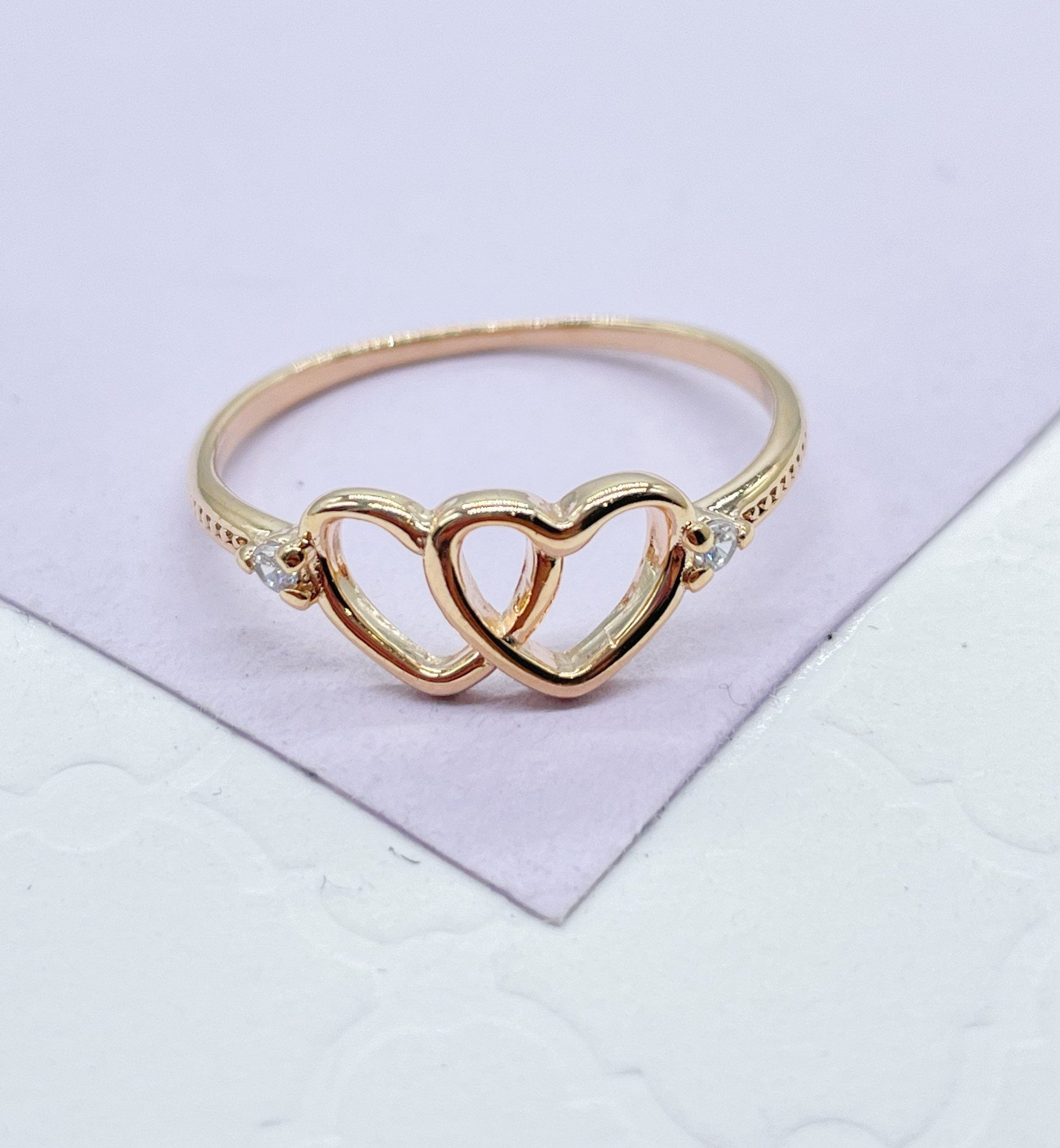 18k Gold Filled Smooth Plain Double Heart Ring