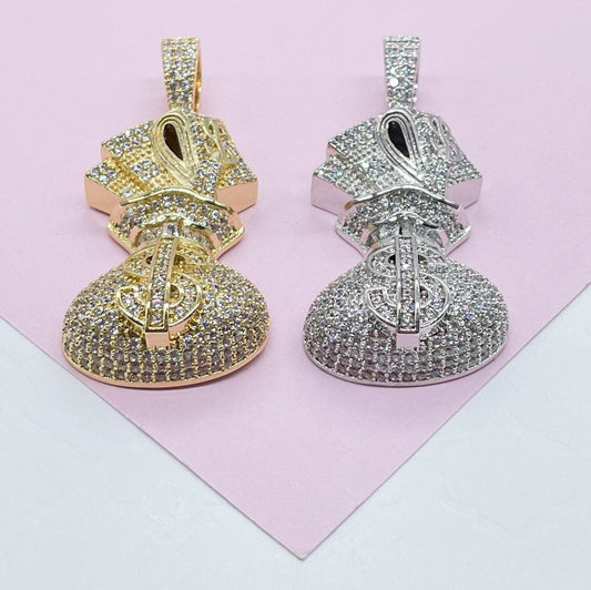 18k Gold Filled Micro Pavê Zirconia Money Bag Charm Pendant