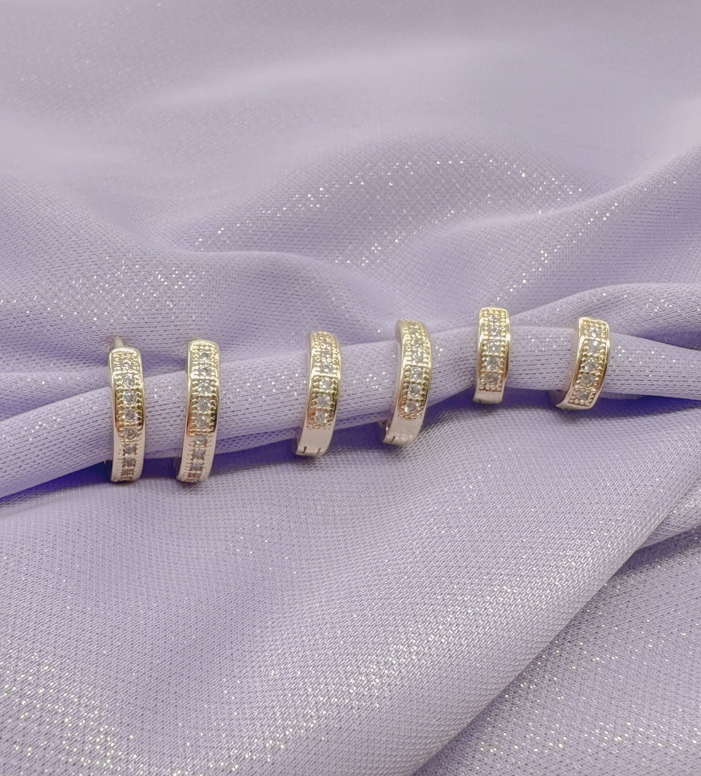 18k Gold Filled Set of 3 Simple Pave Hoop Earrings