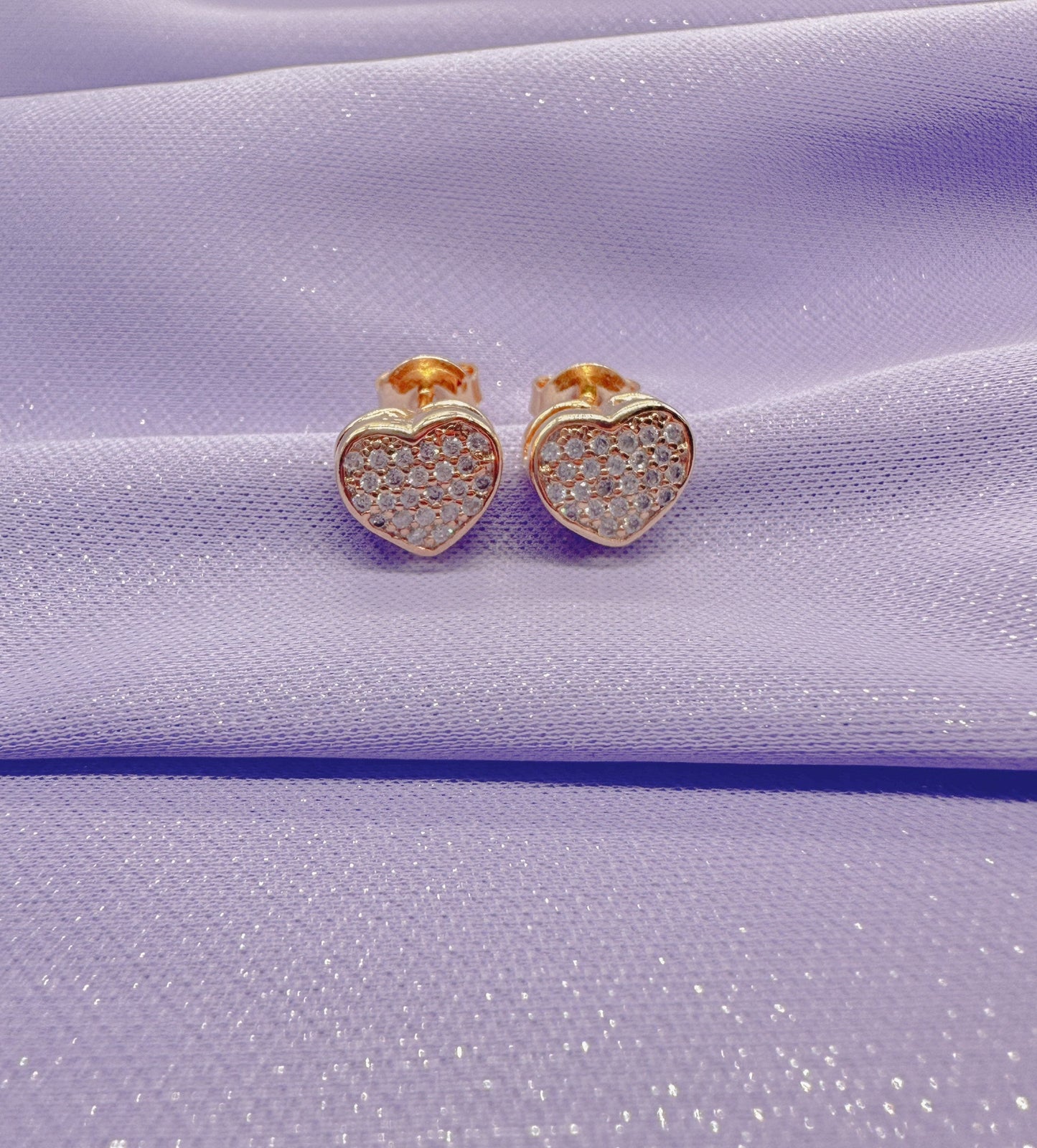 18k Gold Filled White Pave Heart Stud Earrings