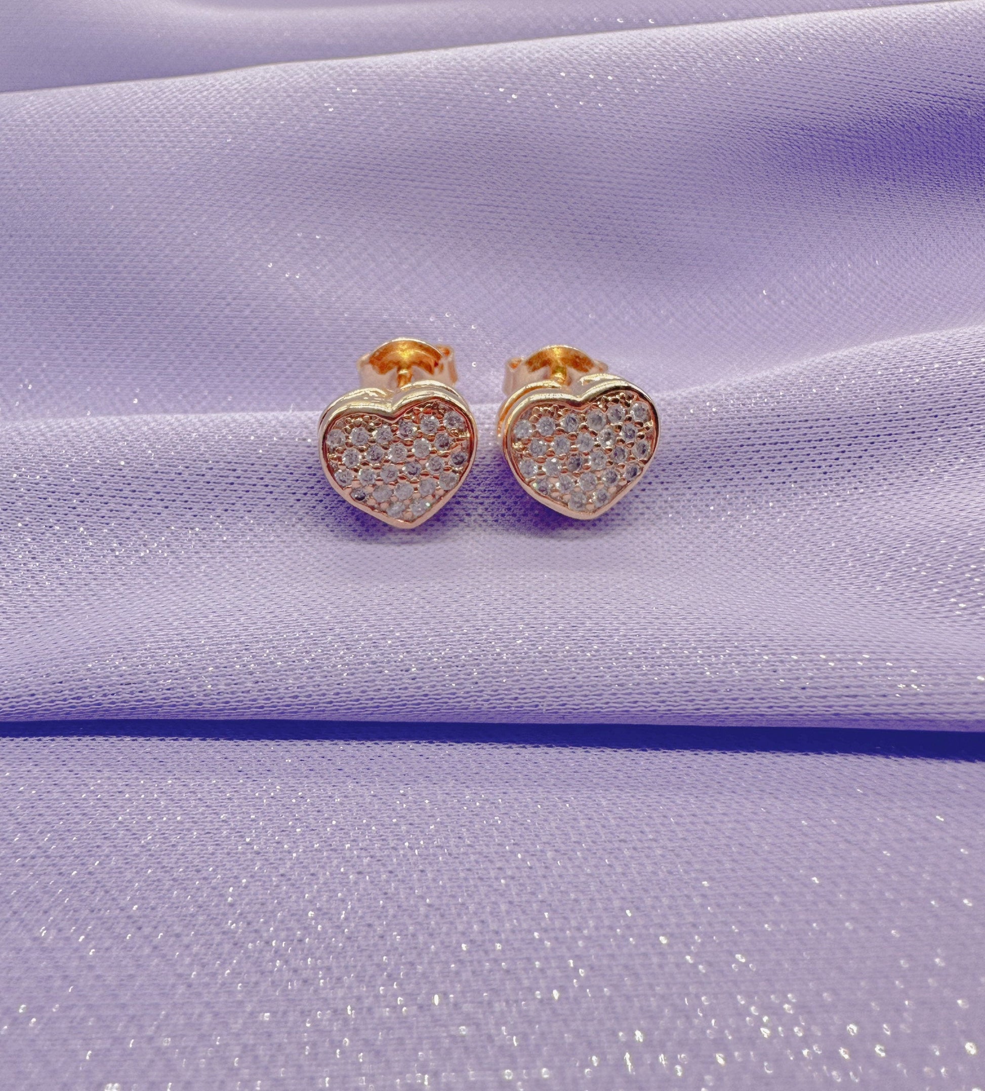 18k Gold Filled White Pave Heart Stud Earrings