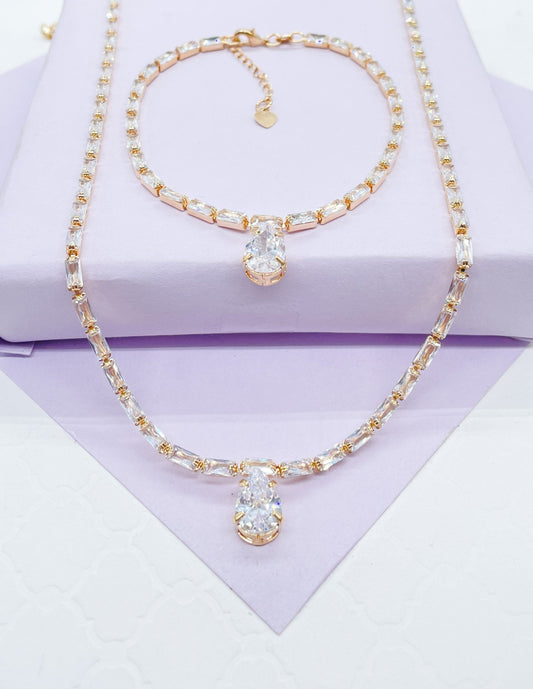 18k GoldFilled Baguette CZ Stone Set With Pear Shaped Stone in Center