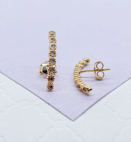 18k Gold Filled Dainty CZ Pave Line Stud Earring