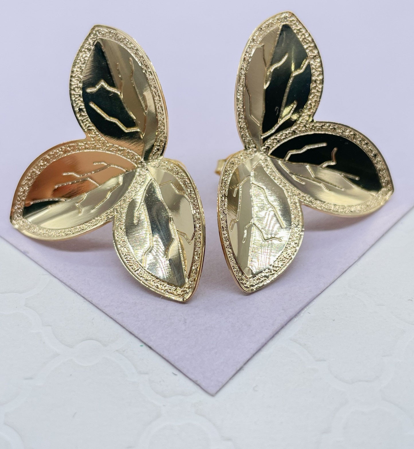 18k Gold Filled Large Flower Leaf Gold Earring