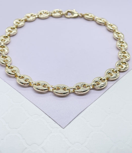 18k Gold Filled Puffy Mariner Link Anklet