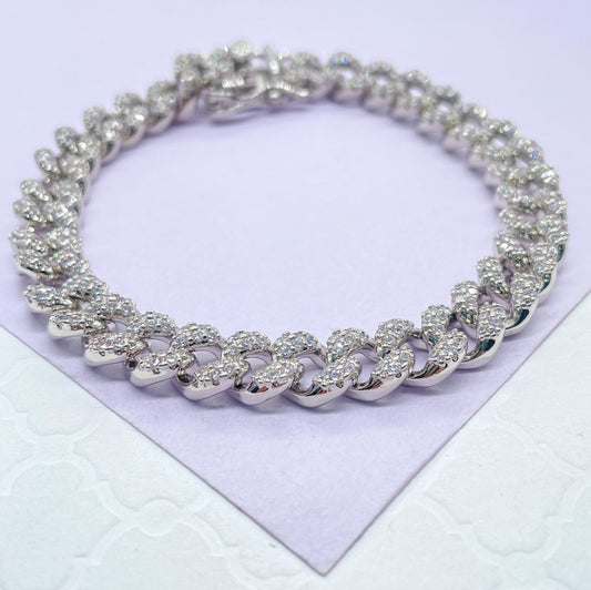 Silver Filled With Rodium Cuban Link CZ Stone Bracelet