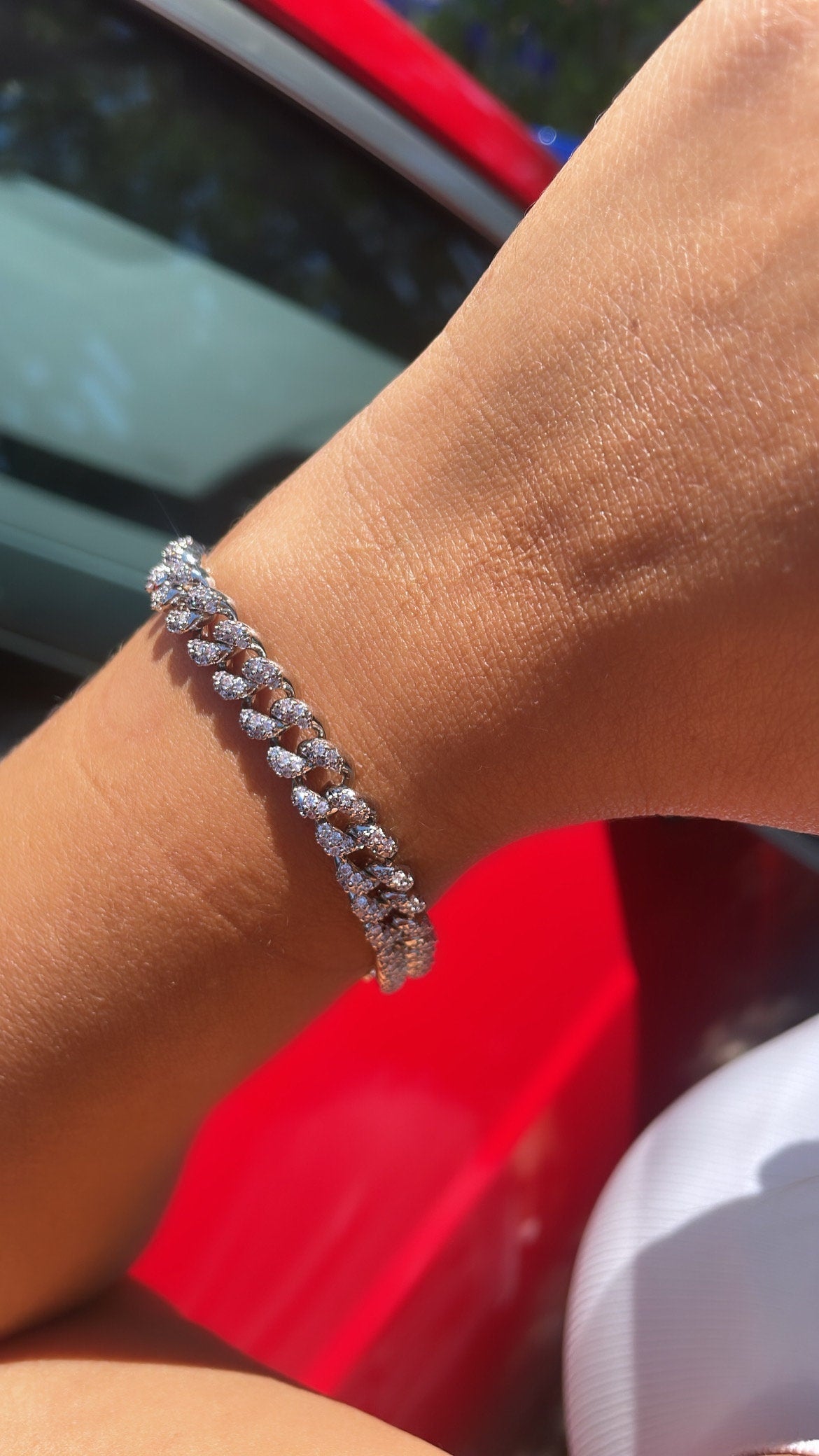 Silver Filled With Rodium Cuban Link CZ Stone Bracelet