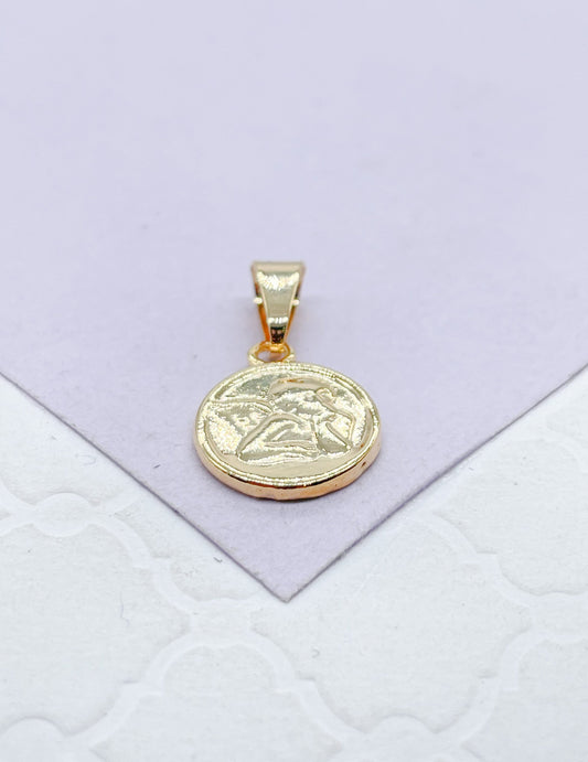 18k Gold Filled Mini Medallion Charm Pendant With engraved Angel