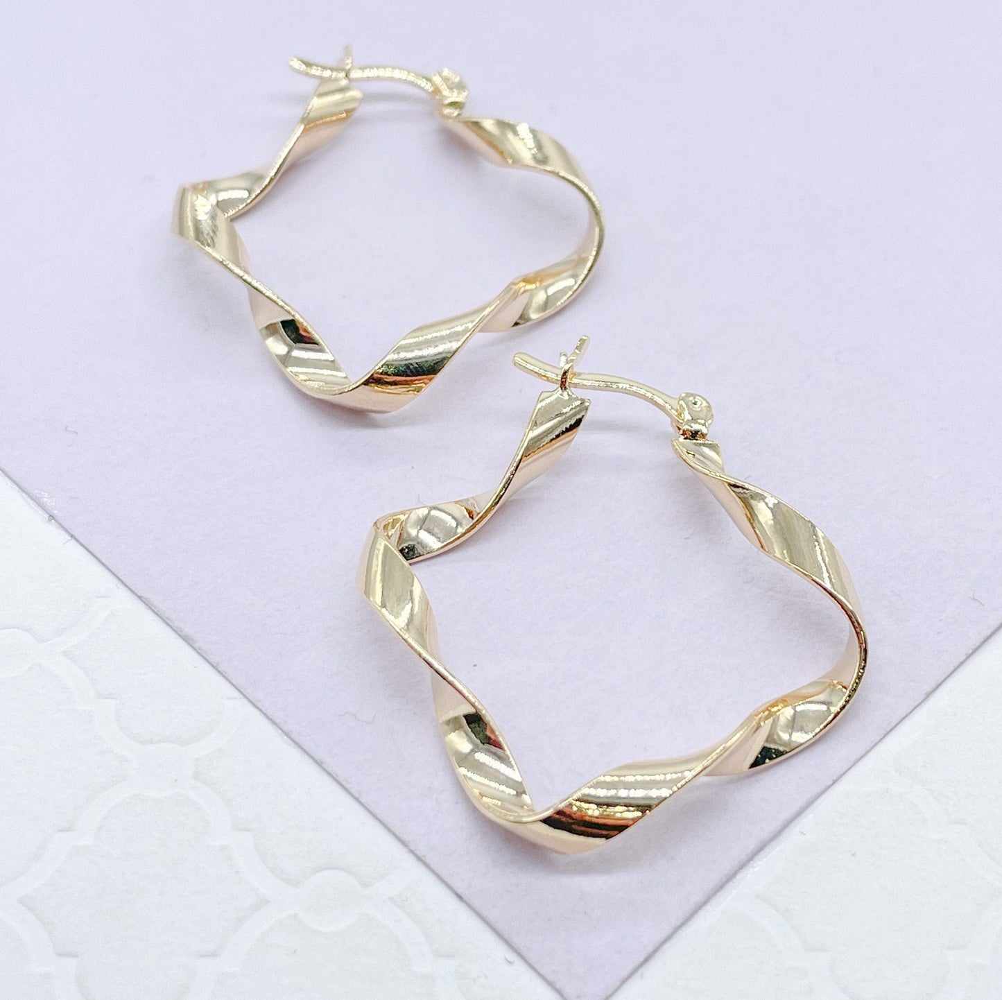 18k Gold Filled Plain Thin Chunky Twisted Hoops