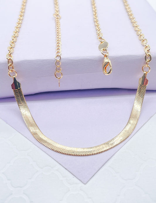 18k Gold Filled Curb Link Necklace With Herring Bone Center Piece