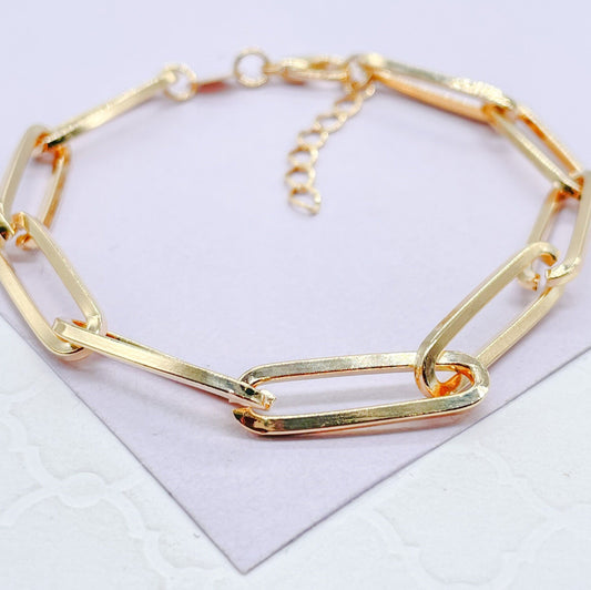 18k Gold Filled Thin Long Smooth Paper Clip Link Bracelet