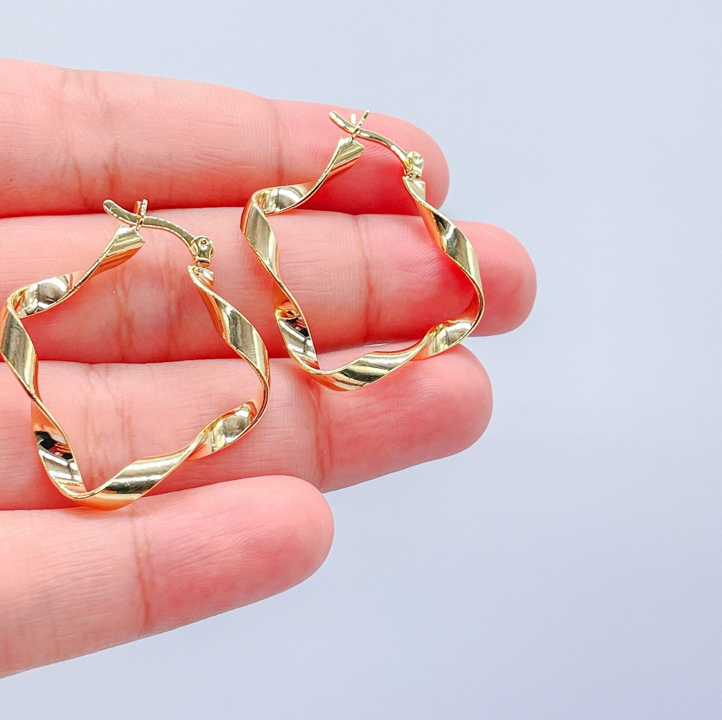 18k Gold Filled Plain Thin Chunky Twisted Hoops