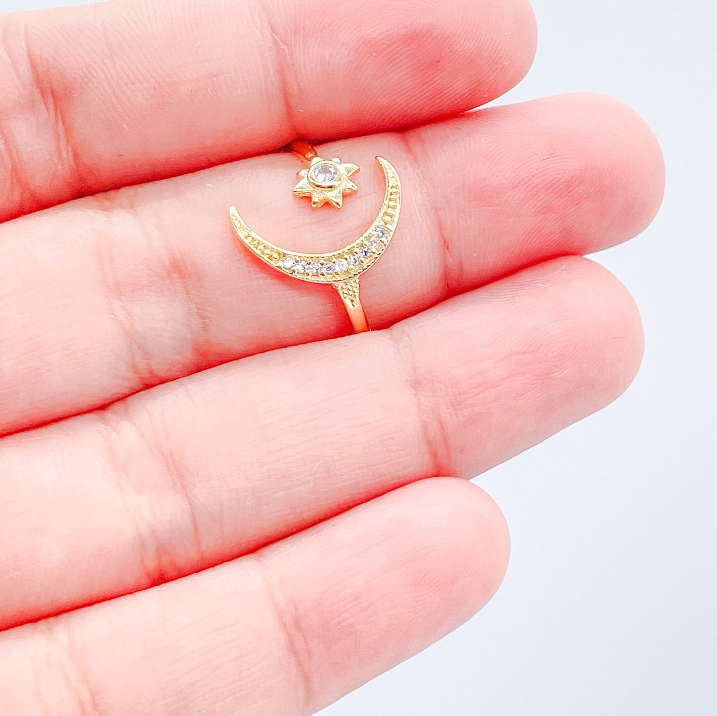 18k Gold Filled Adjustable Star With Moon Ring