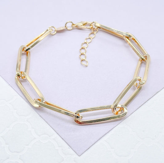 18k Gold Filled Thin Long Smooth Paper Clip Link Bracelet