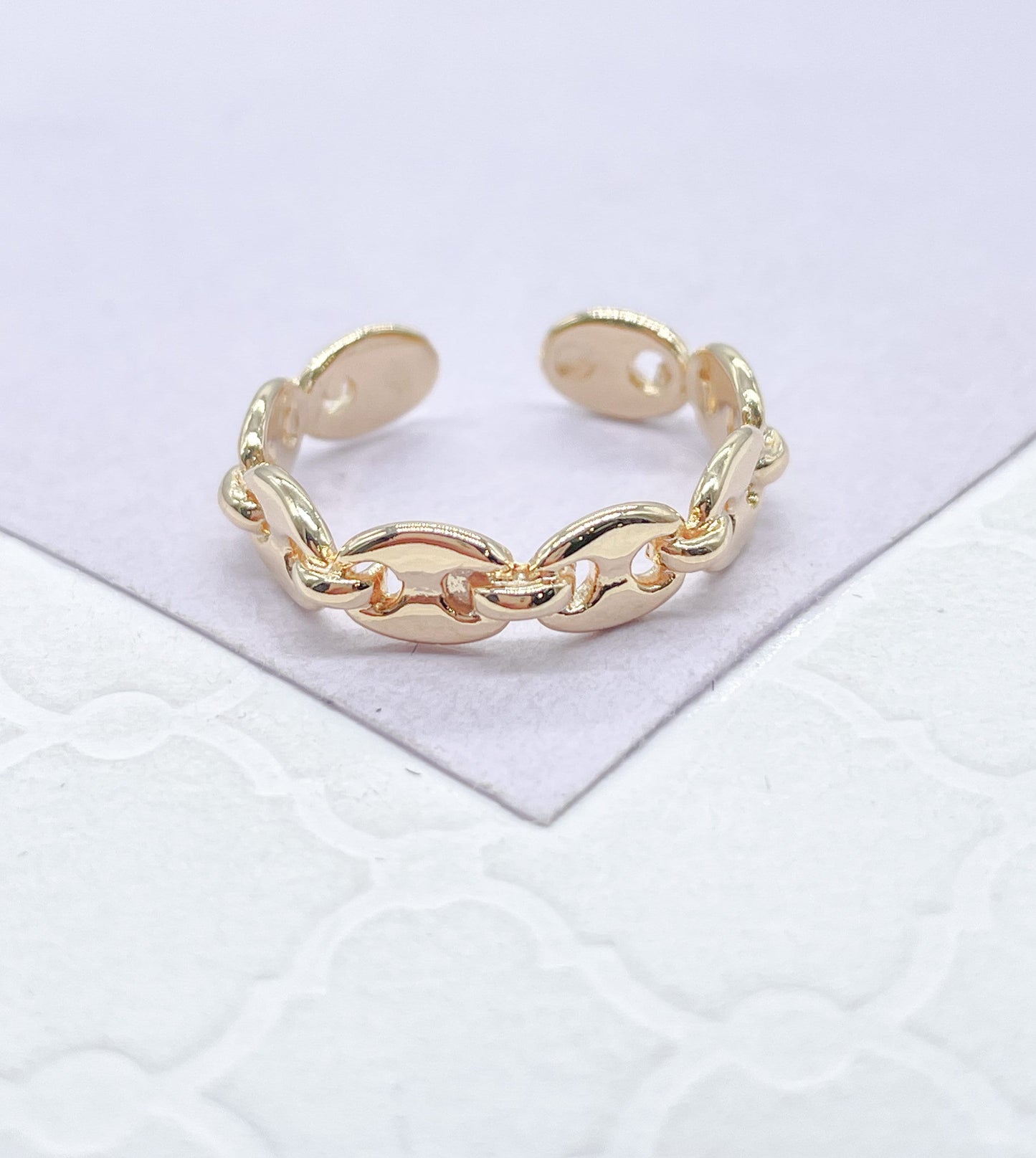 Adjustable 18k Gold Filled Plain Puffy Mariner Link Ring Dainty Jewelry