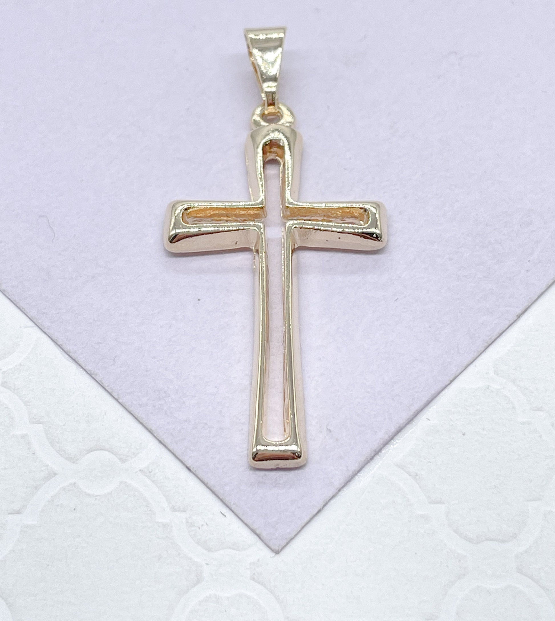 18k Gold Filled Smooth Dainty See Through Cross