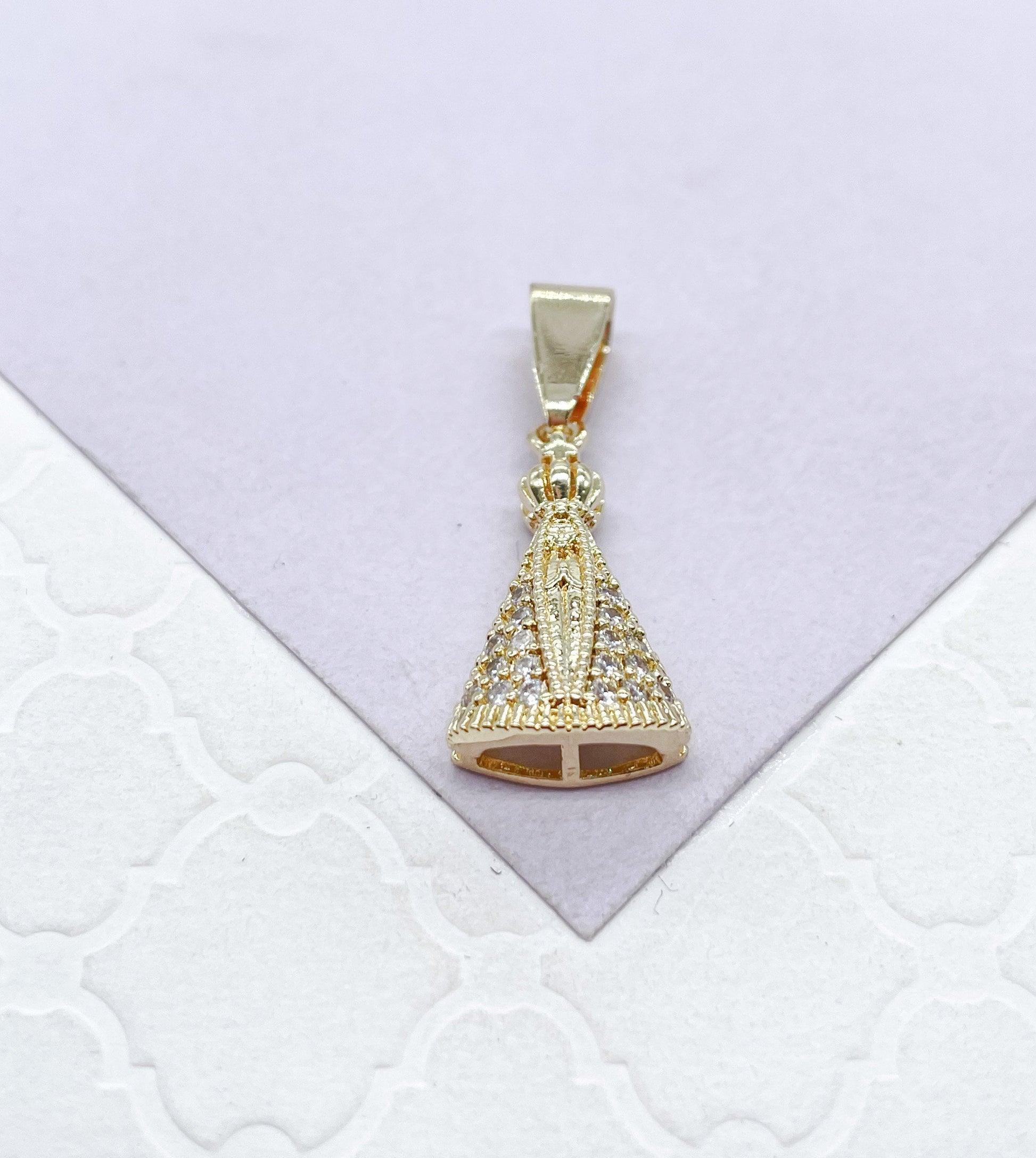 18k Gold Filled Santa Caridad Mini Pendant Crowned With Pave CZ