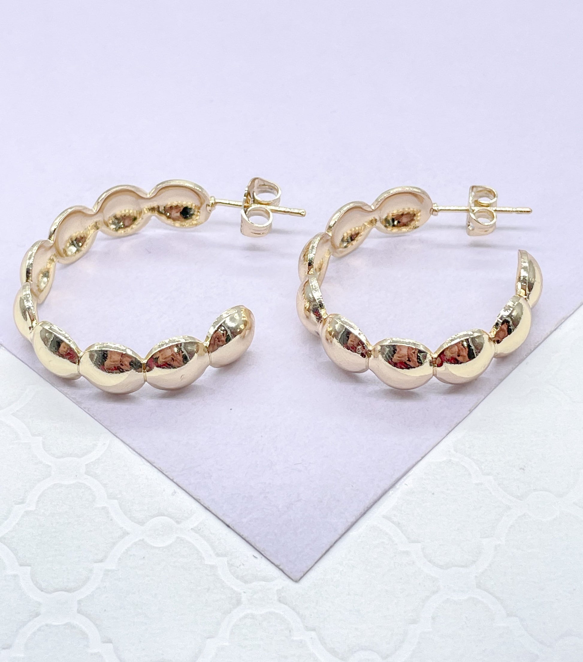 18k Gold Filled Flat Beaded Smooth Open Hoop Earring