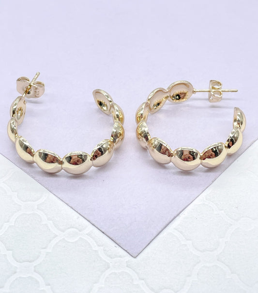 18k Gold Filled Flat Beaded Smooth Open Hoop Earring