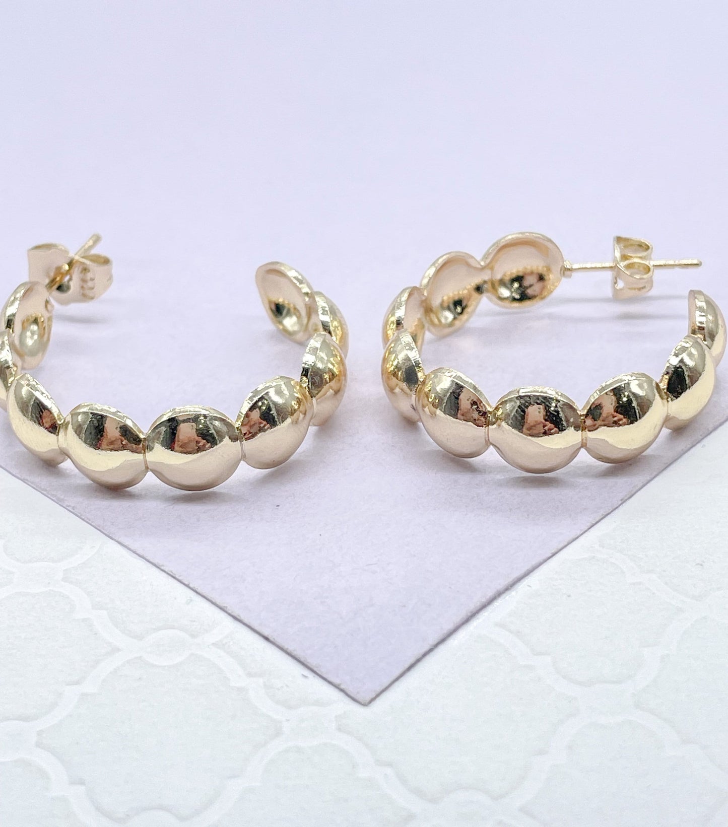 18k Gold Filled Flat Beaded Smooth Open Hoop Earring