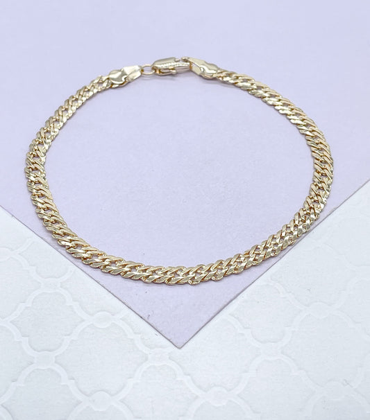 18k Gold Filled 4mm Unisex Smooth Double Cuban Link Bracelet