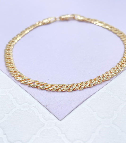 18k Gold Filled 4mm Unisex Smooth Double Cuban Link Bracelet