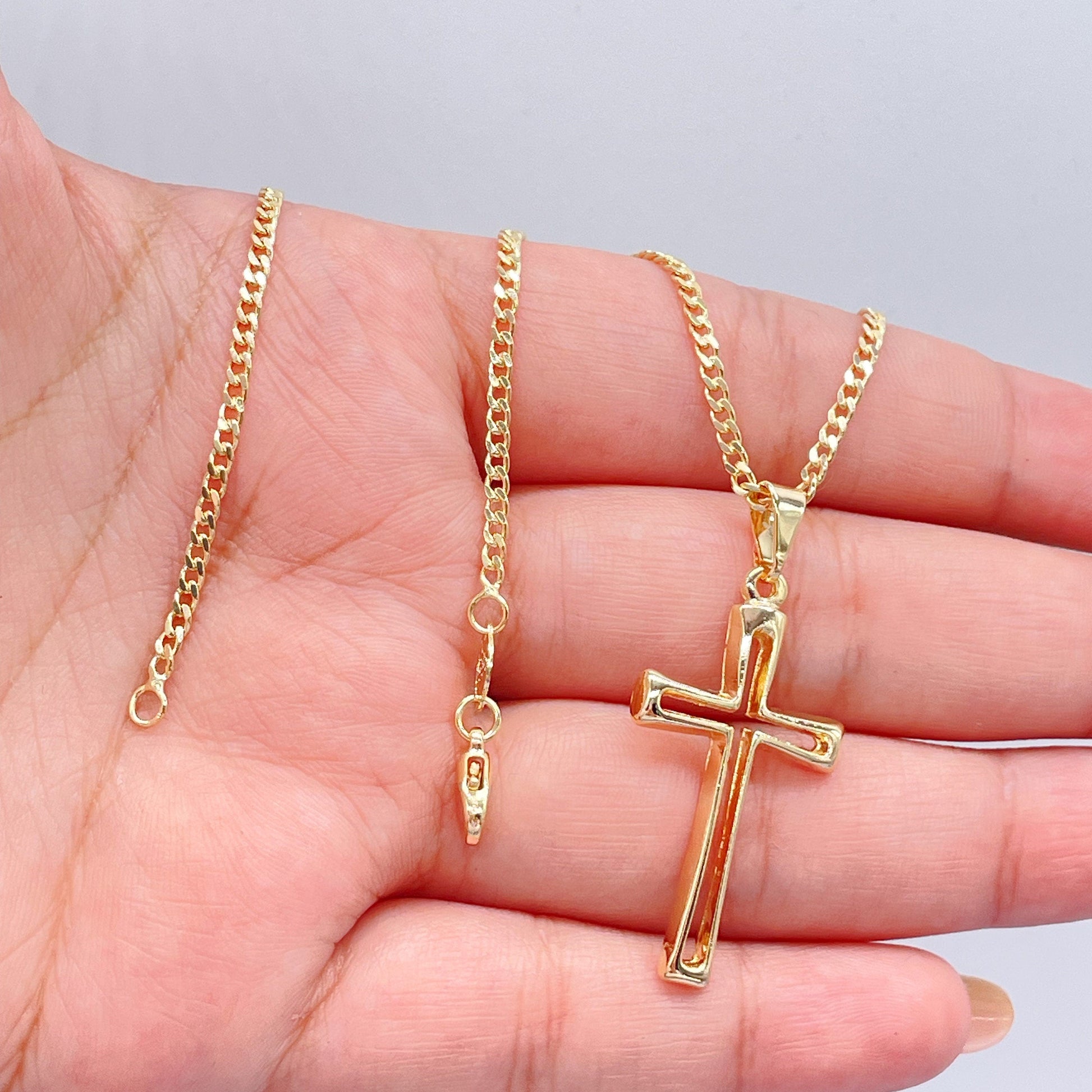 18k Gold Filled Smooth Dainty See Through Cross
