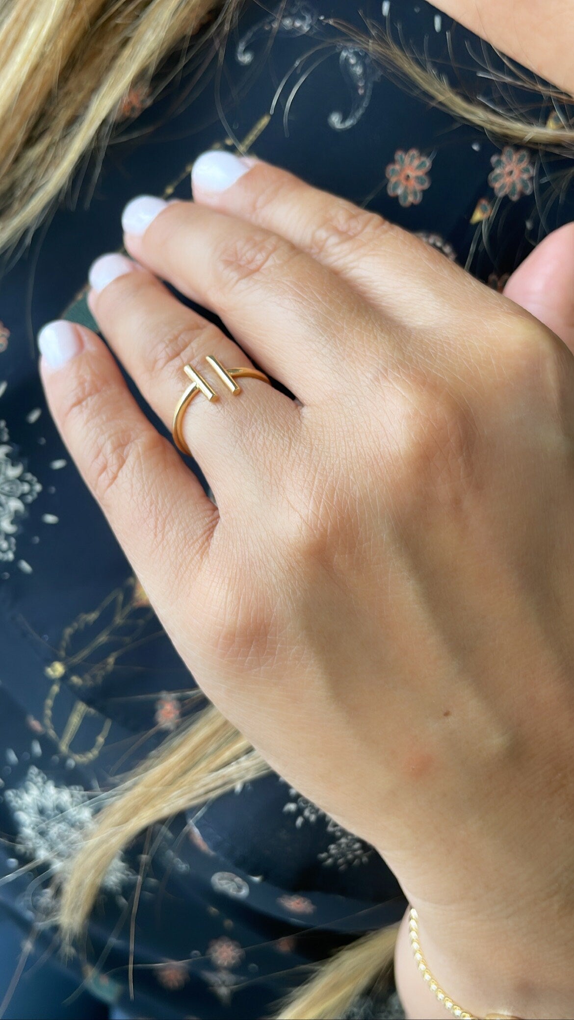 18k Gold Filled Plain Dainty Adjustable Ring With Parallel Bar Ends