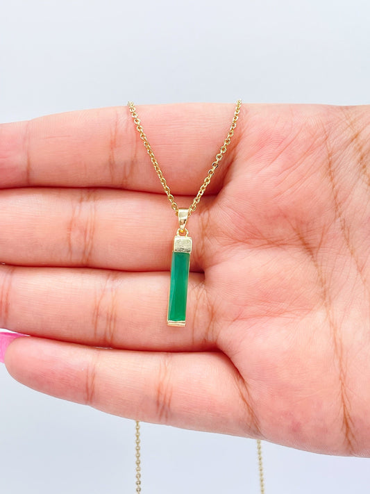 18k Gold Filled Light Emerald Green Baguette Cut Bar Pendant