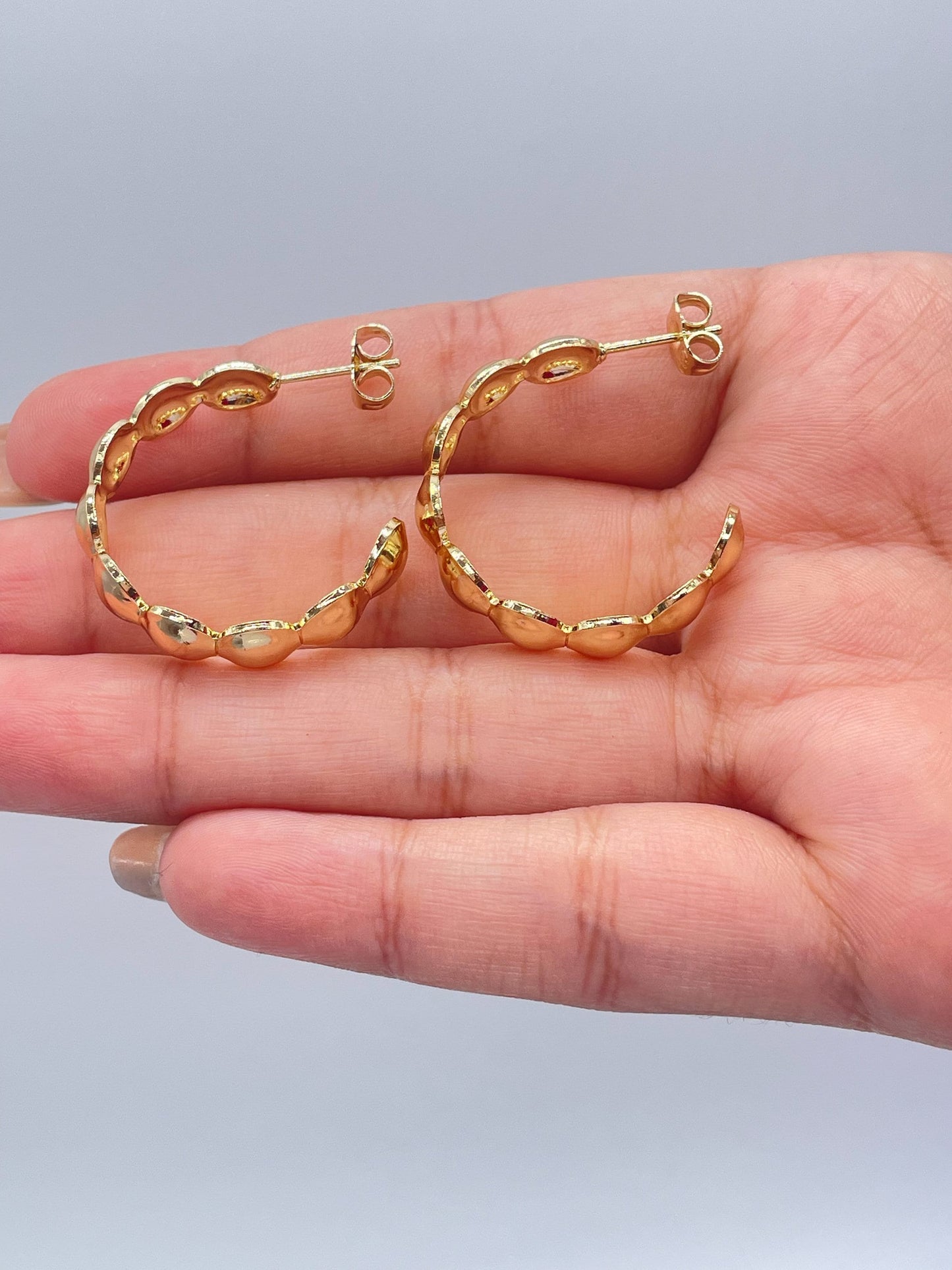 18k Gold Filled Flat Beaded Smooth Open Hoop Earring