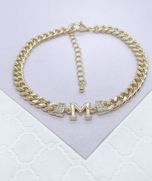 18k Gold Filled Miami Cuban Link Initial A & M Anklet