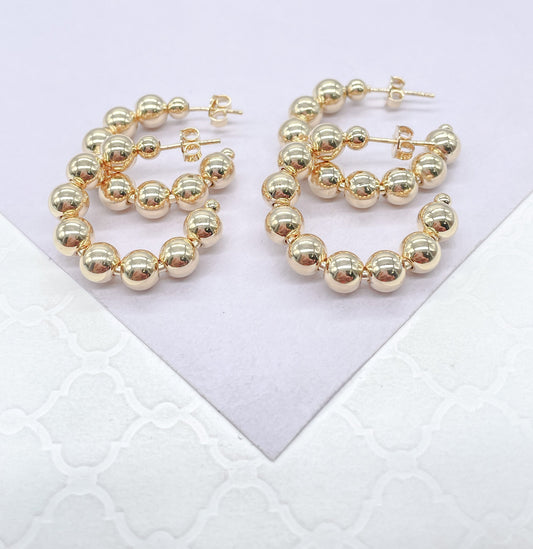 18k Gold Filled 6mm Ball Beaded Hoop Earring Available Small Medium Size, Statement Earrings, Minimalist Jewlery, Dainty Hoops