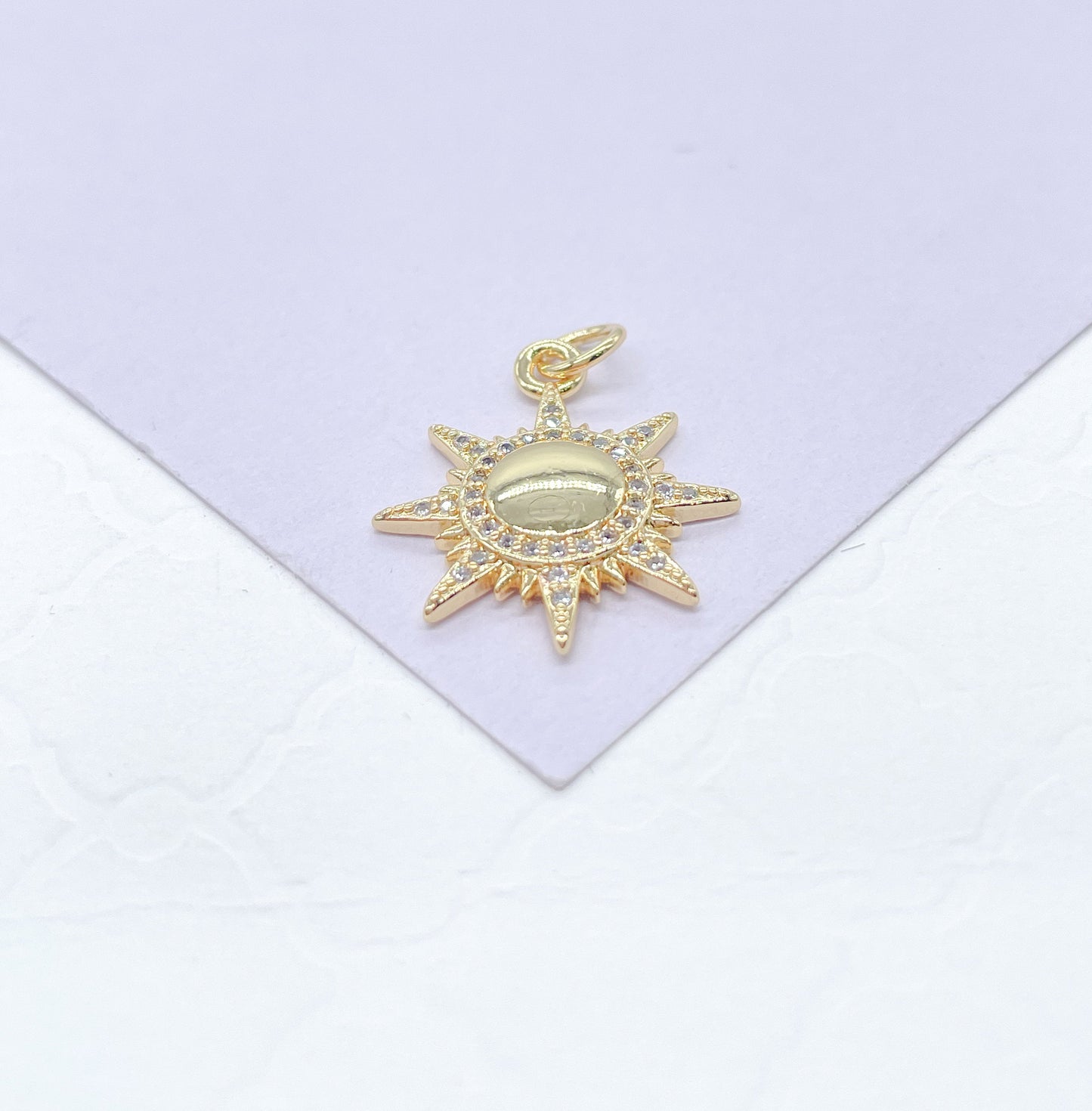 18k Gold Filled Plain Sun Pendant With White Pave Sun Rays, Dainty Pendant, Sun Pendant, Medallion Pendant