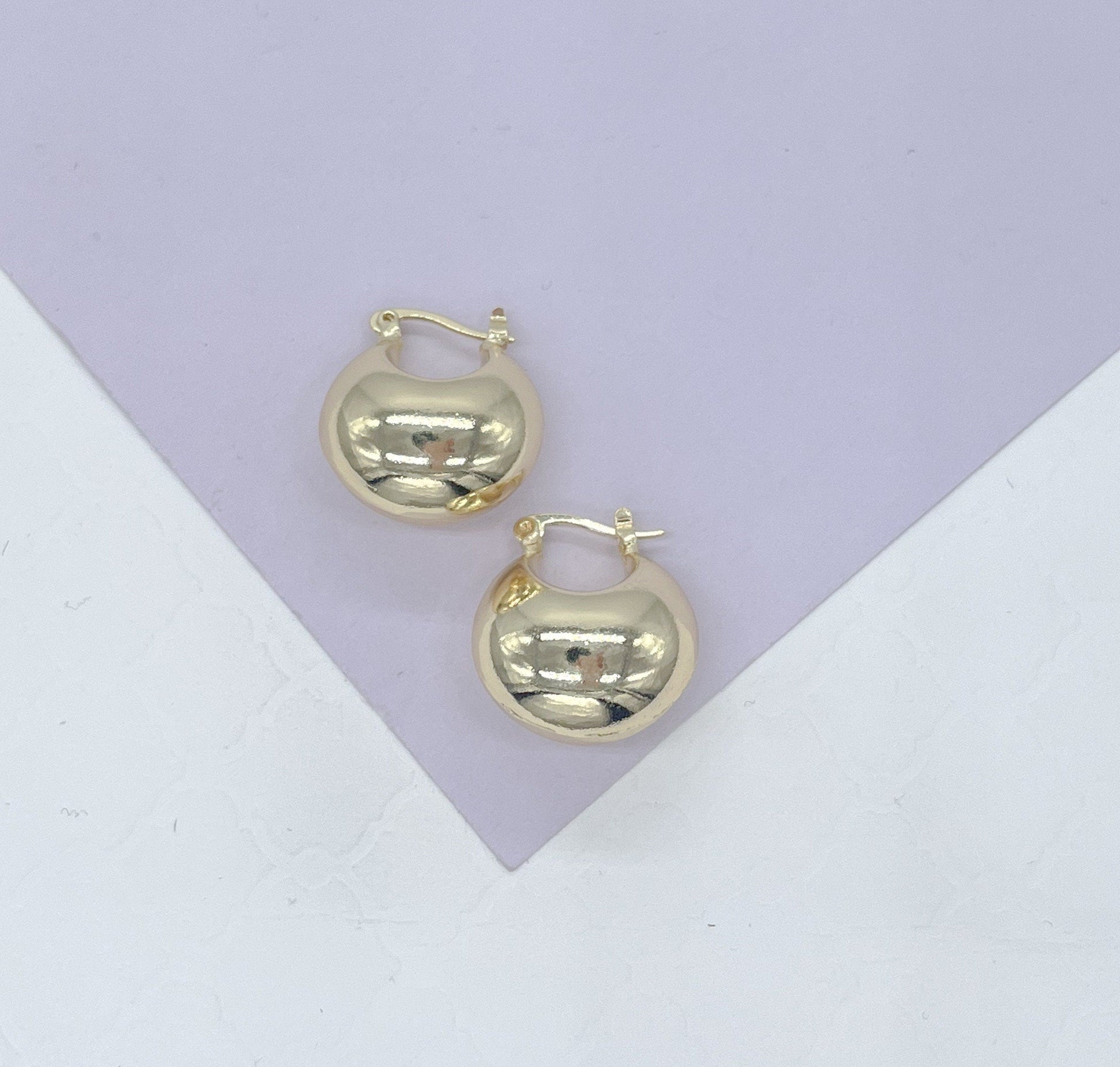 18k Gold Filled XL Wide Dome Shaped Hoop Closed Earrning