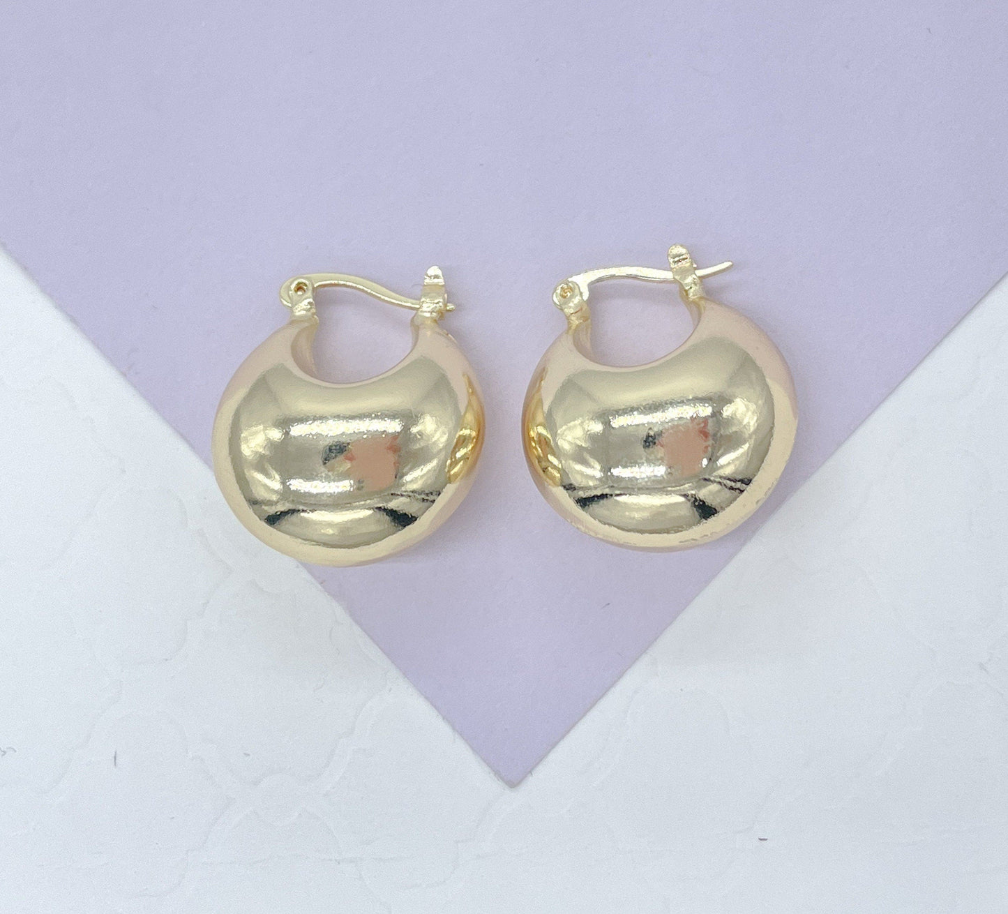 18k Gold Filled XL Wide Dome Shaped Hoop Closed Earrning