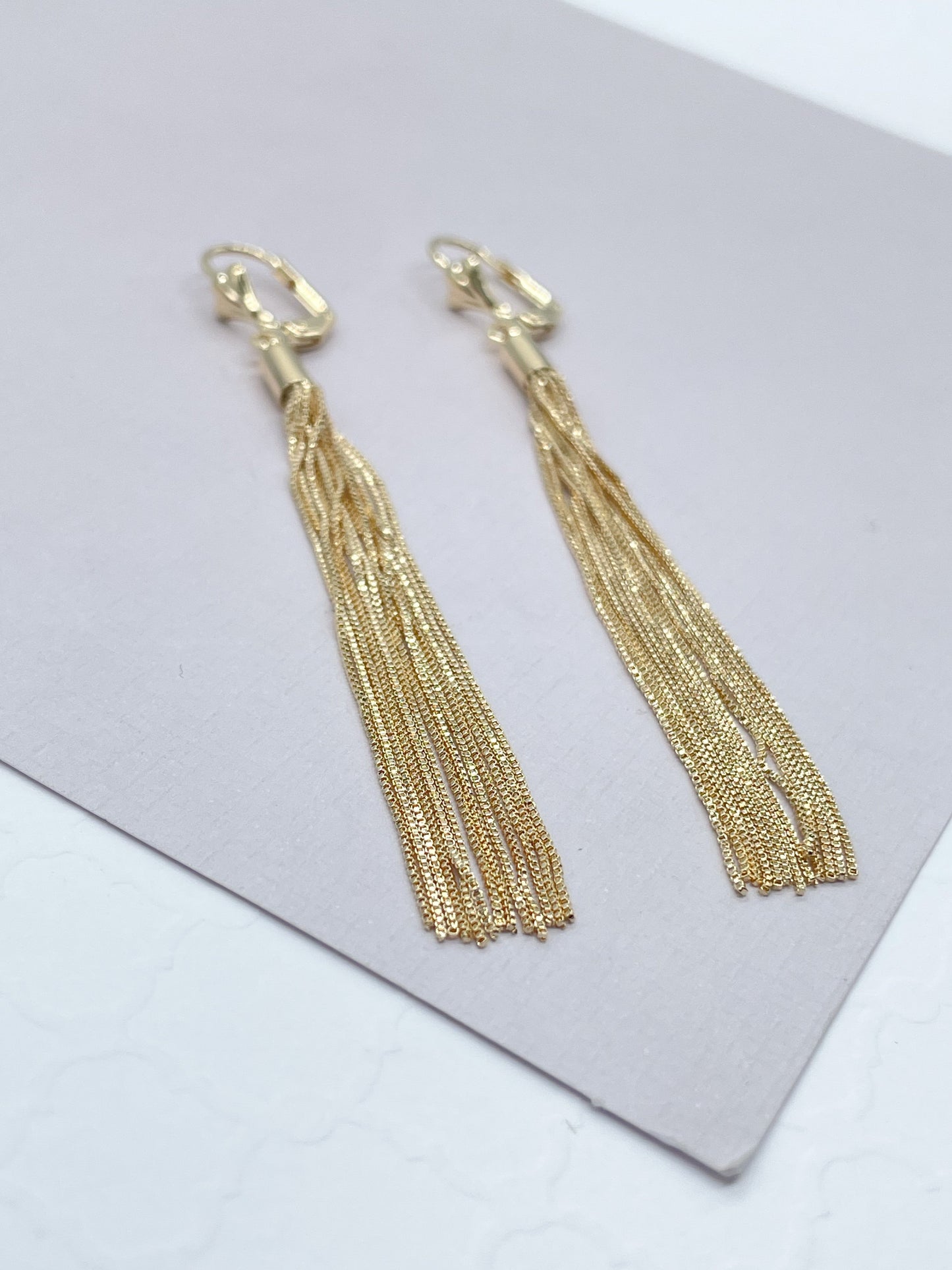 18k Gold Layered Dangling Earring With Box Chain Ends