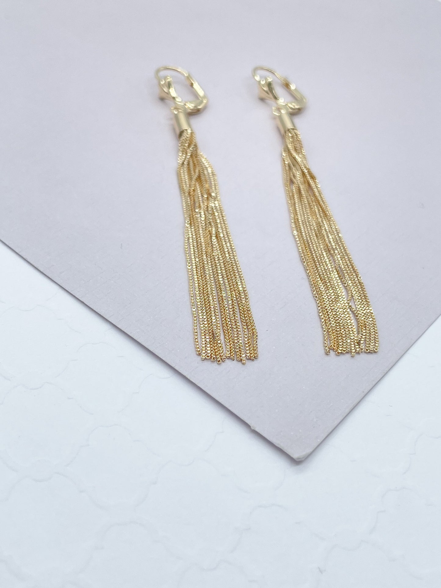 18k Gold Layered Dangling Earring With Box Chain Ends