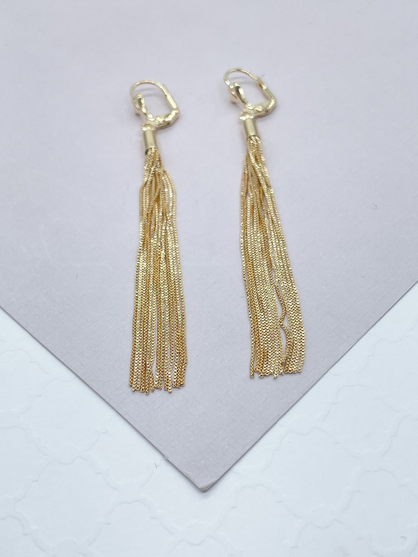 18k Gold Layered Dangling Earring With Box Chain Ends